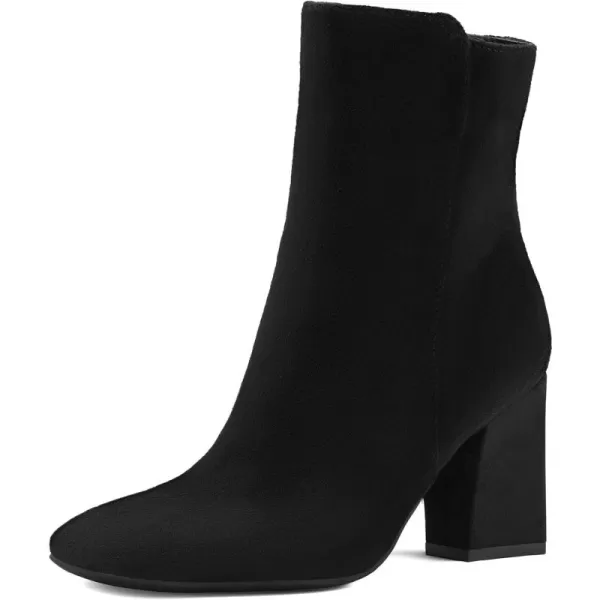 mysoft Womens GoGo Ankle Boots Square Toe Side Zipper Chunky Block Heel Mid Calf Low Heeled Short BootiesBlack