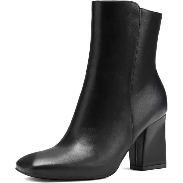 mysoft Womens GoGo Ankle Boots Square Toe Side Zipper Chunky Block Heel Mid Calf Low Heeled Short BootiesBlack Pu