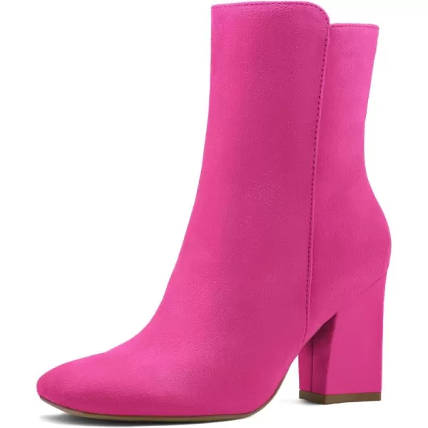 mysoft Womens GoGo Ankle Boots Square Toe Side Zipper Chunky Block Heel Mid Calf Low Heeled Short BootiesHot Pink