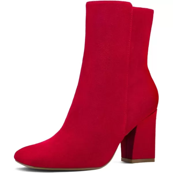 mysoft Womens GoGo Ankle Boots Square Toe Side Zipper Chunky Block Heel Mid Calf Low Heeled Short BootiesRed