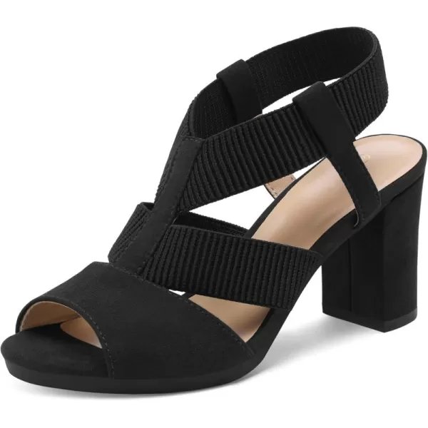 mysoft Womens Heeled Sandals with Elastic Ankle Strap Chunky Block Heel Open Toe ShoesBlack Suede