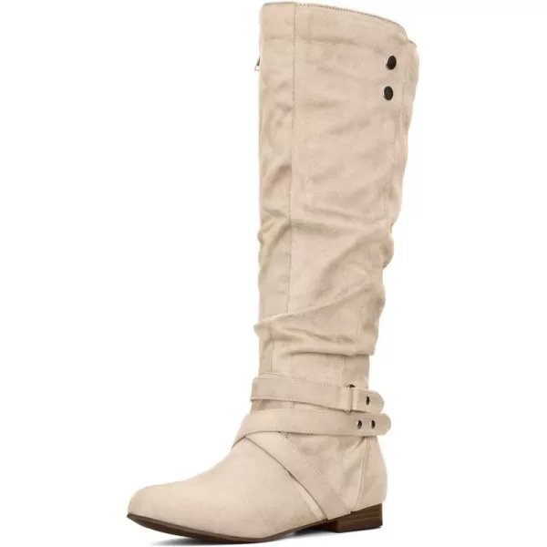 mysoft Womens Knee High Boots Flat Warm Fall Boots with Side ZipperBeige