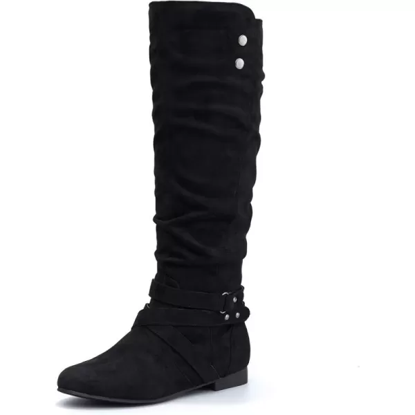 mysoft Womens Knee High Boots Flat Warm Fall Boots with Side ZipperBlack