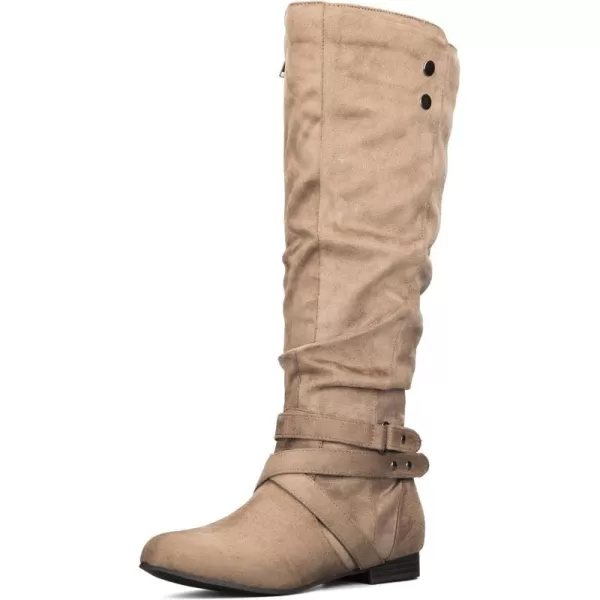 mysoft Womens Knee High Boots Flat Warm Fall Boots with Side ZipperTaupe