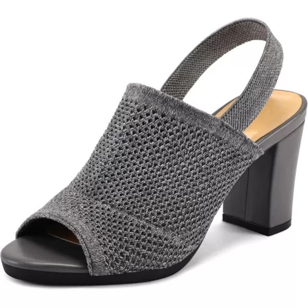 mysoft Womens Knit Chunky Block High Heels Elastic Slingback Open Toe 3 Inch Heeled SandalsGrey