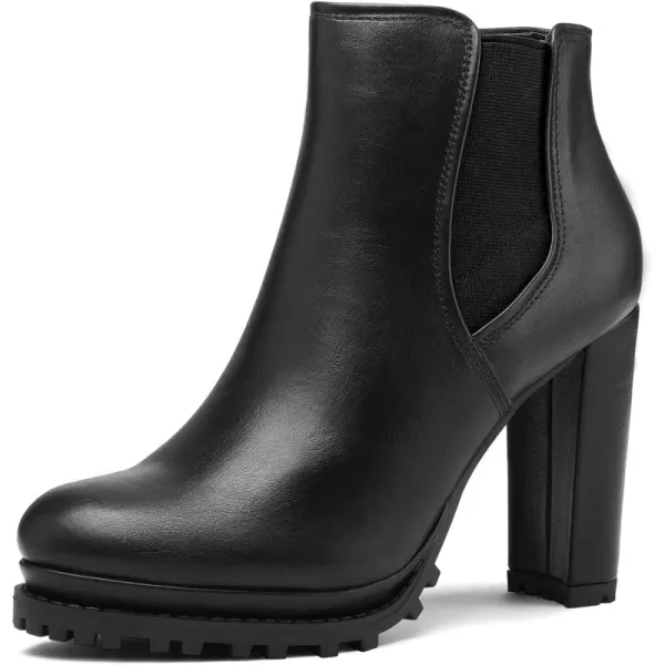 mysoft Womens Platform Chunky Block Heel Booties High Heel Lug Sole Chelsea Ankle Boots with Side ZippersBlack Pu