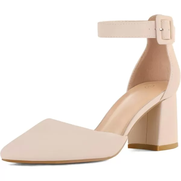 mysoft Womens Pointed Toe Low Chunky Heels Closed Toe Ankle Strap Dress Pump Shoes  Available in Wide SizesLight Nude Pu