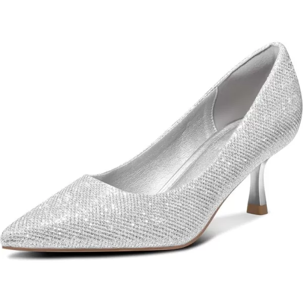 mysoft Womens Pumps 2 inch Kitten Heel Pointed Toe Low Heel Dress ShoesSilver