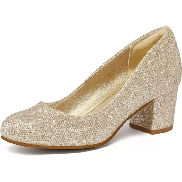 mysoft Womens Pumps Low Chunky Block Heel Round Toe Comfortable Dress ShoesGold Glitter