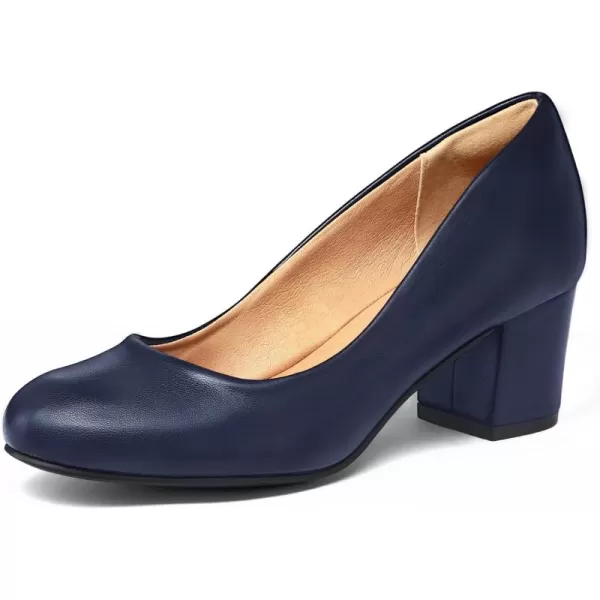 mysoft Womens Pumps Low Chunky Block Heel Round Toe Comfortable Dress ShoesNavy Blue