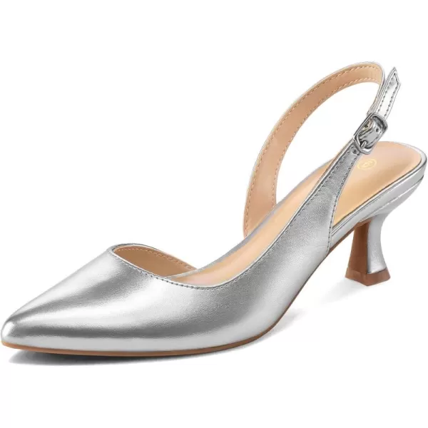 mysoft Womens Pumps Slingback Kitten Heels Pointed Toe Sexy Wedding Party Dress Pump ShoesMetallic Silver