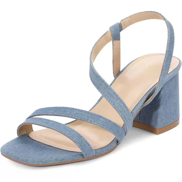 mysoft Womens Strappy Chunky Block Low Heel Sandals 3 Inch Open Toe Heels Dress ShoesWashed Denim