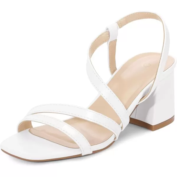 mysoft Womens Strappy Chunky Block Low Heel Sandals 3 Inch Open Toe Heels Dress ShoesWhite Pu