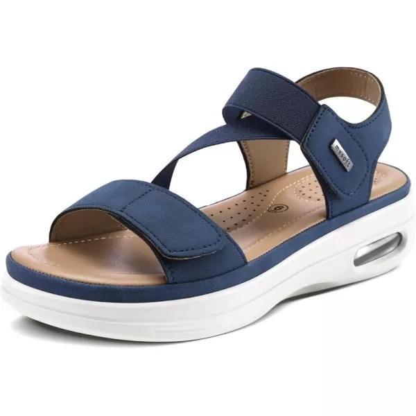 mysoft Womens Summer Walking Sandals Air Cushion Support Platform Ankle Strap Shoes Comfortable Casual Wedge SandalsNavy Blue