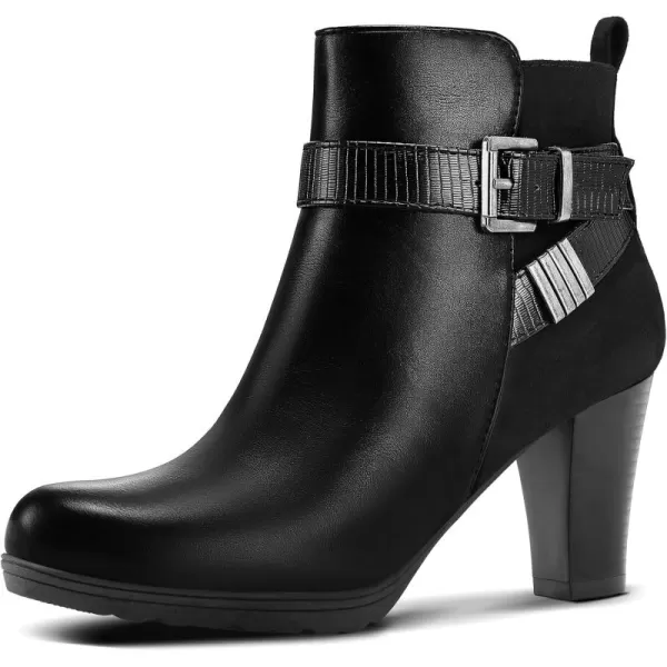 mysoft Womens Wide Width Ankle Boots Chunky Heel Ankle Strap Buckle Booties with ZipperBlack Pu