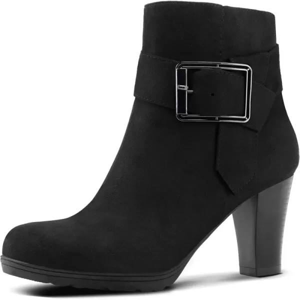 mysoft Womens Wide Width Ankle Boots Chunky Heel Ankle Strap Buckle Booties with ZipperBlack Suede