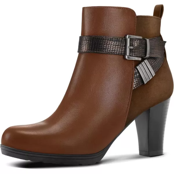 mysoft Womens Wide Width Ankle Boots Chunky Heel Ankle Strap Buckle Booties with ZipperBrown Pu