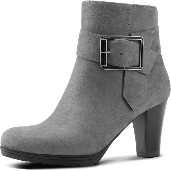 mysoft Womens Wide Width Ankle Boots Chunky Heel Ankle Strap Buckle Booties with ZipperGrey Suede