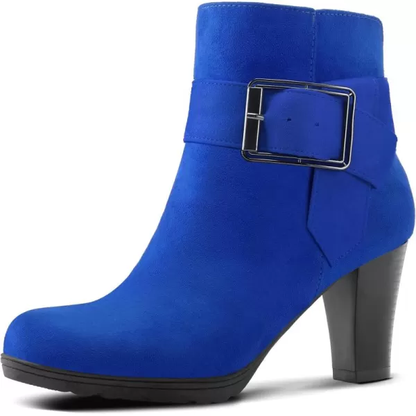 mysoft Womens Wide Width Ankle Boots Chunky Heel Ankle Strap Buckle Booties with ZipperRoyal Blue Suede