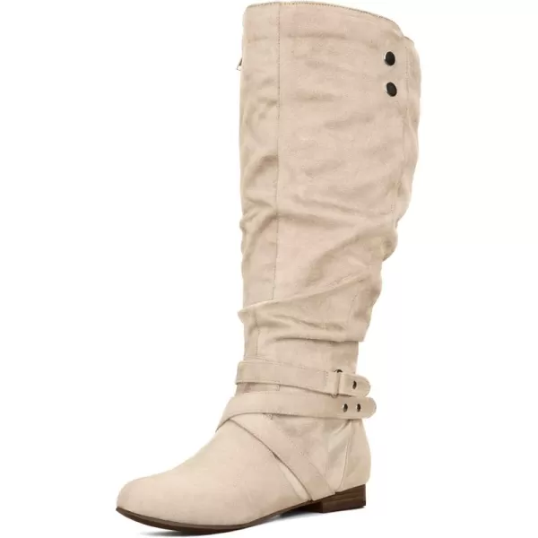 mysoft Womens WideExtra Wide Calf Knee High Boots Flat Fall Winter Tall Boots with Side ZippersBeige Wide Calf