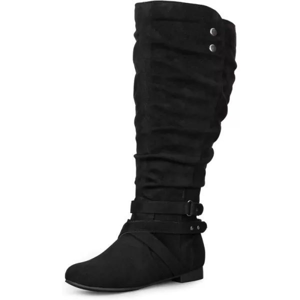 mysoft Womens WideExtra Wide Calf Knee High Boots Flat Fall Winter Tall Boots with Side ZippersBlack Wide Calf