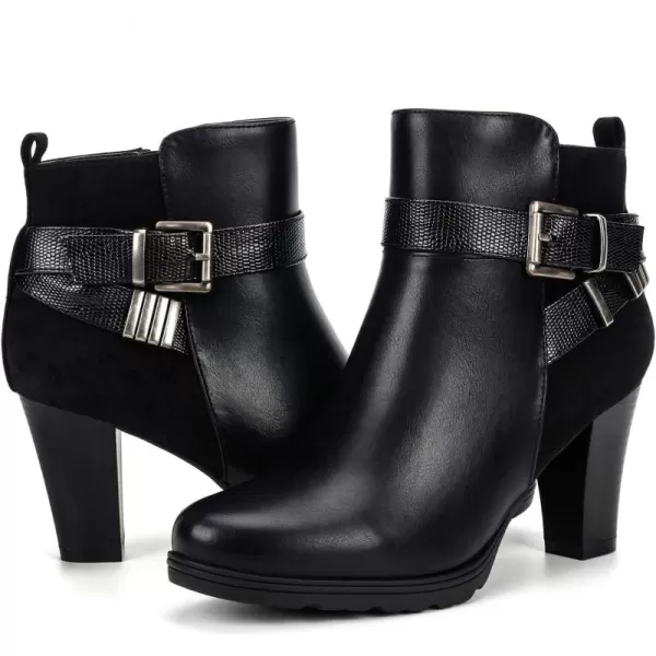 mysoft Womens Zipper Booties Chunky Stacked Heel Ankle Boots Buckle Strap AnkleBlack