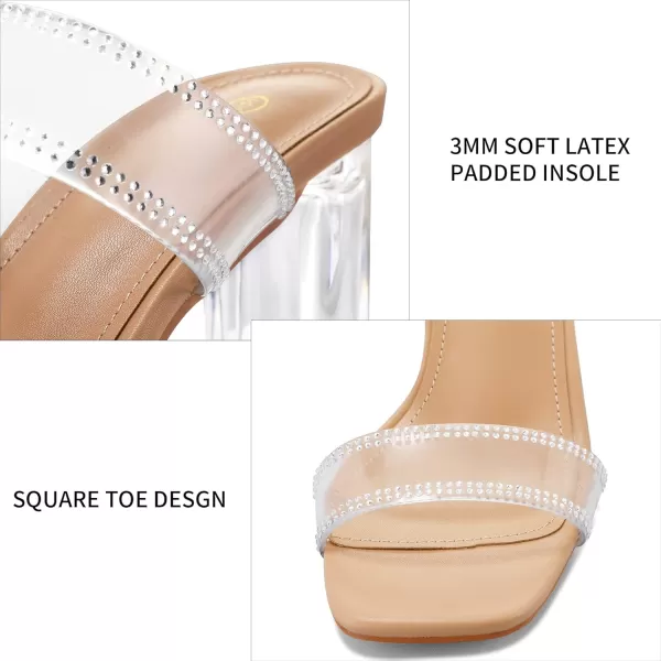 mysoft Clear Heels for Women Transparent Two Strap Block Chunky Square Heel Sandals Open Toe Slip On Dress Sandals Clear size 95