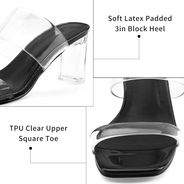 mysoft Clear Heels for Women Transparent Two Strap Block Chunky Square Heel Sandals Open Toe Slip On SandalsBlackClear