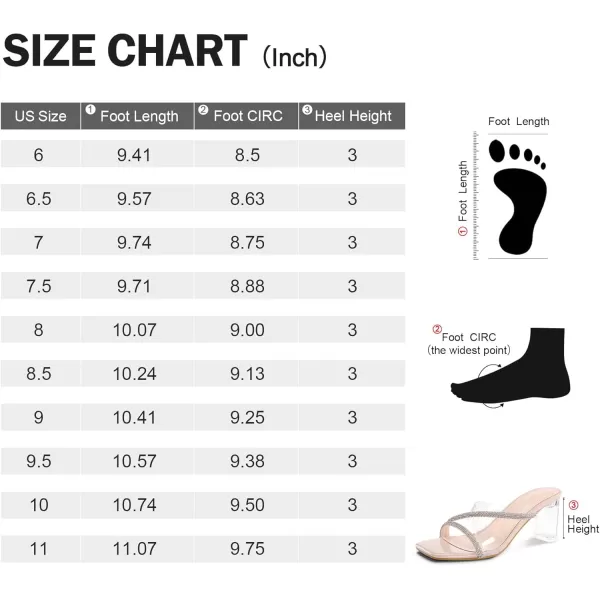 mysoft Clear Heels for Women Transparent Two Strap Block Chunky Square Heel Sandals Open Toe Slip On SandalsNude Rhinestone