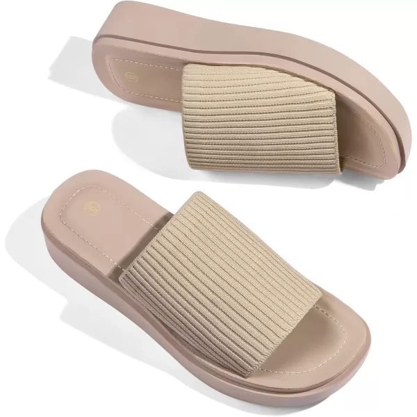 mysoft Womens 18 Inch Knit Platform Sandals Summer Slip On Open Toe Flatform Slide SandalsLight Taupe