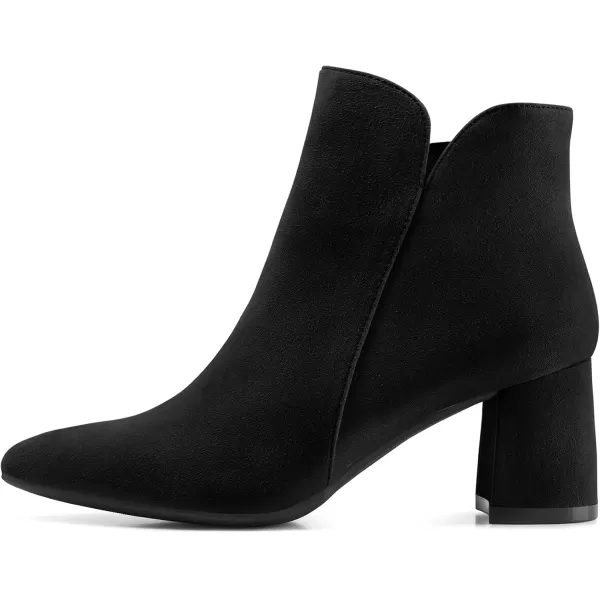 mysoft Womens Ankle Boots Chunky Block Low Heel Comfortable Pointed Toe Side V Cutout Dressy Office Booties with ZipperBlack Suede