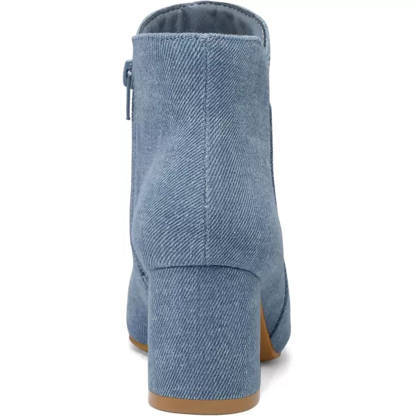 mysoft Womens Ankle Boots Chunky Block Low Heel Comfortable Pointed Toe Side V Cutout Dressy Office Booties with ZipperDenim