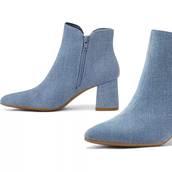 mysoft Womens Ankle Boots Chunky Block Low Heel Comfortable Pointed Toe Side V Cutout Dressy Office Booties with ZipperDenim