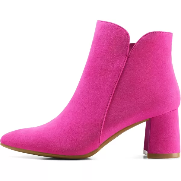 mysoft Womens Ankle Boots Chunky Block Low Heel Comfortable Pointed Toe Side V Cutout Dressy Office Booties with ZipperHot Pink