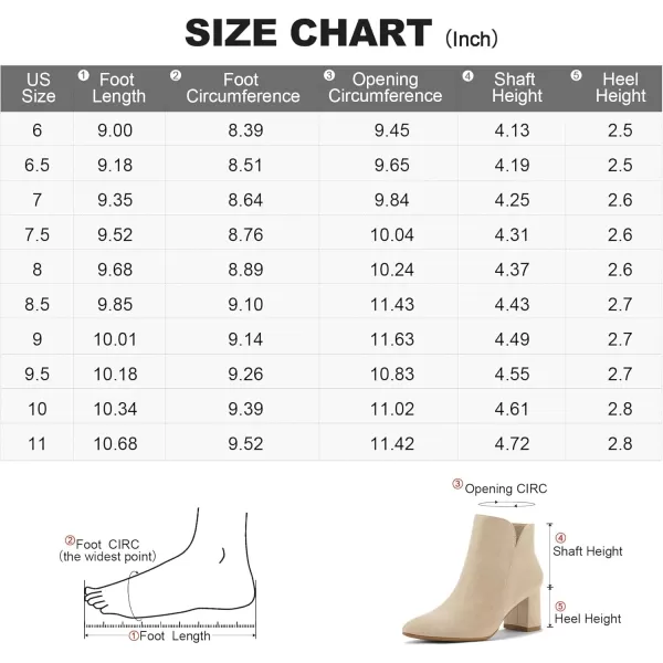 mysoft Womens Ankle Boots Chunky Block Low Heel Comfortable Pointed Toe Side V Cutout Dressy Office Booties with ZipperNude Suede