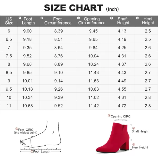 mysoft Womens Ankle Boots Chunky Block Low Heel Comfortable Pointed Toe Side V Cutout Dressy Office Booties with ZipperRed