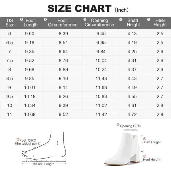 mysoft Womens Ankle Boots Chunky Block Low Heel Comfortable Pointed Toe Side V Cutout Dressy Office Booties with ZipperWhite Pu