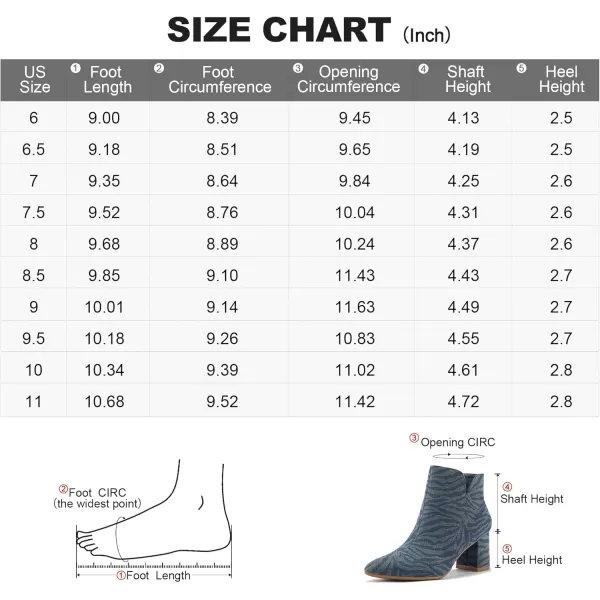 mysoft Womens Ankle Boots Chunky Block Low Heel Comfortable Pointed Toe Side V Cutout Dressy Office Booties with ZipperZebra Denim