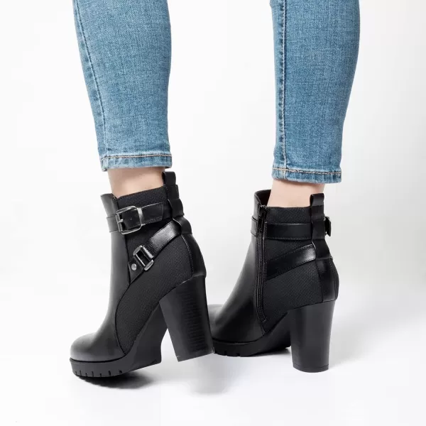 mysoft Womens Ankle Boots Chunky Stacked Heel Zipper Booties  Available in Wide SizesBlack