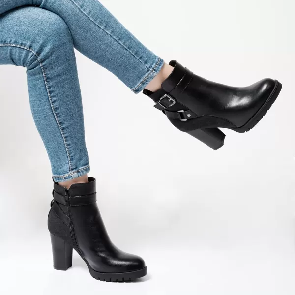 mysoft Womens Ankle Boots Chunky Stacked Heel Zipper Booties  Available in Wide SizesBlack