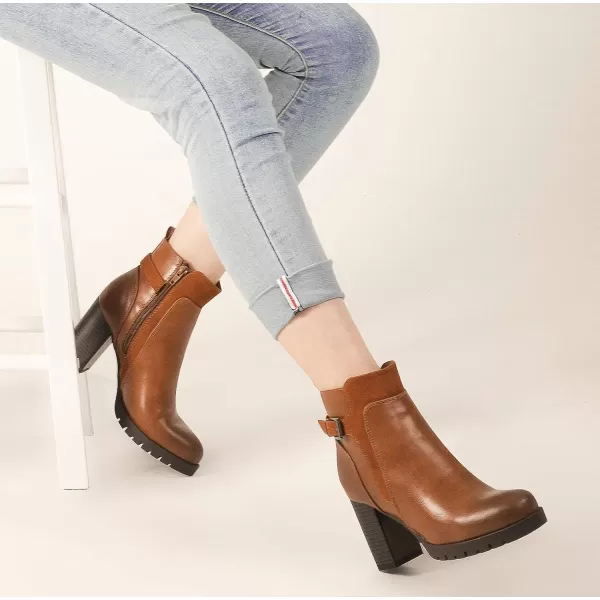 mysoft Womens Ankle Boots Chunky Stacked Heel Zipper Booties  Available in Wide SizesBrown