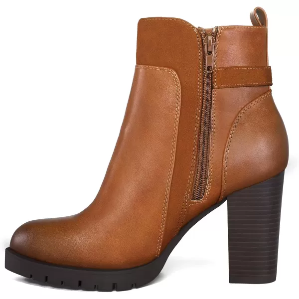 mysoft Womens Ankle Boots Chunky Stacked Heel Zipper Booties  Available in Wide SizesBrown