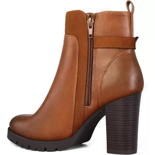 mysoft Womens Ankle Boots Chunky Stacked Heel Zipper Booties  Available in Wide SizesBrown