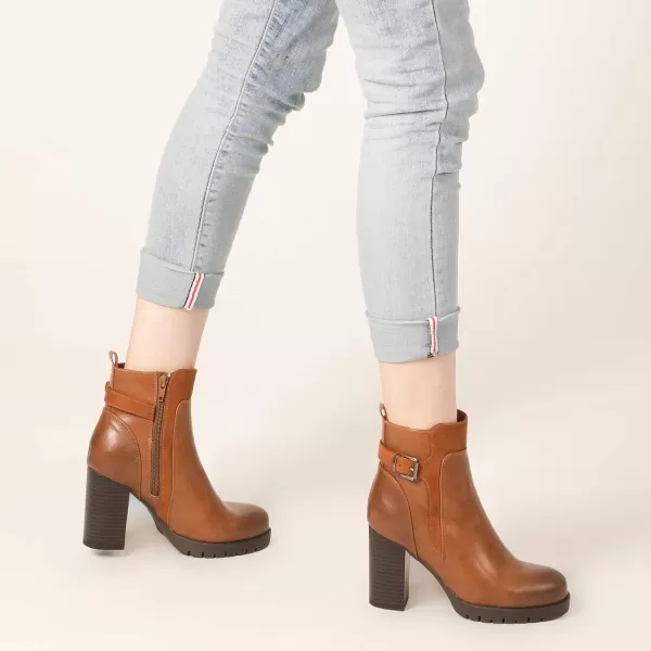 mysoft Womens Ankle Boots Chunky Stacked Heel Zipper Booties  Available in Wide SizesBrown