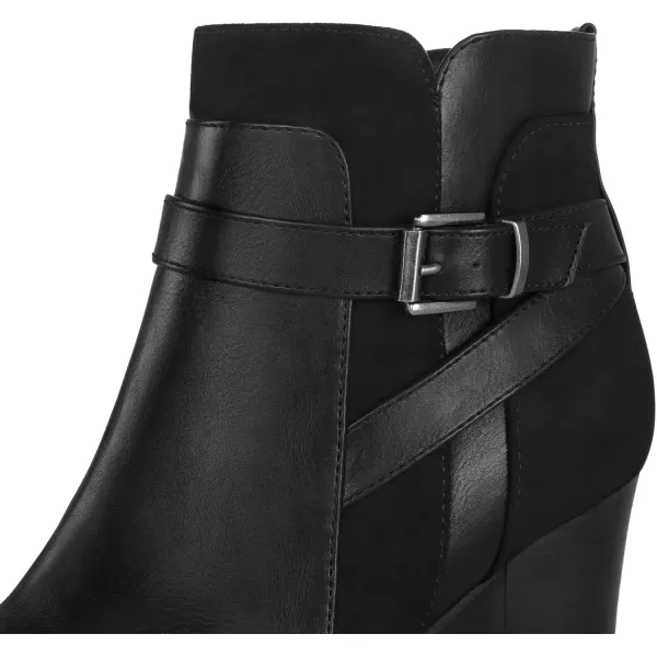 mysoft Womens Ankle Boots Chunky Stacked Heel Zipper Booties  Available in Wide SizesBuckle Black