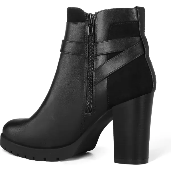 mysoft Womens Ankle Boots Chunky Stacked Heel Zipper Booties  Available in Wide SizesBuckle Black