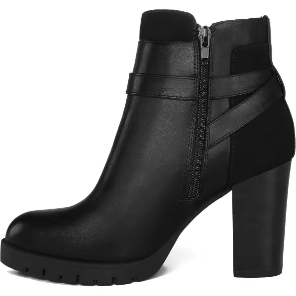 mysoft Womens Ankle Boots Chunky Stacked Heel Zipper Booties  Available in Wide SizesBuckle Black