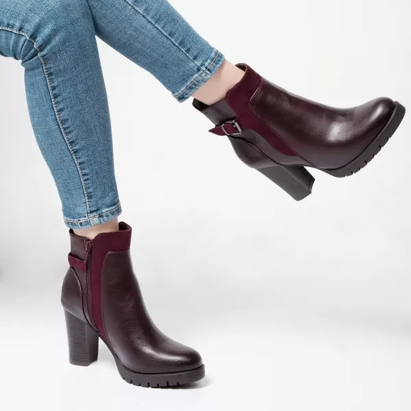 mysoft Womens Ankle Boots Chunky Stacked Heel Zipper Booties  Available in Wide SizesBurgundy