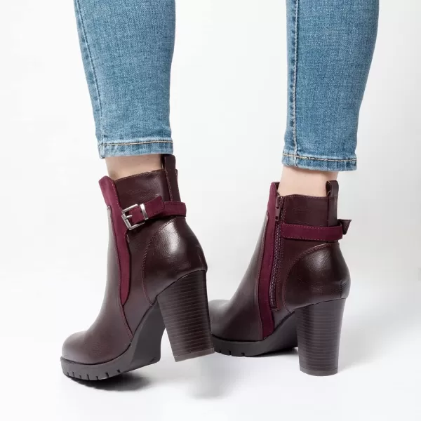 mysoft Womens Ankle Boots Chunky Stacked Heel Zipper Booties  Available in Wide SizesBurgundy