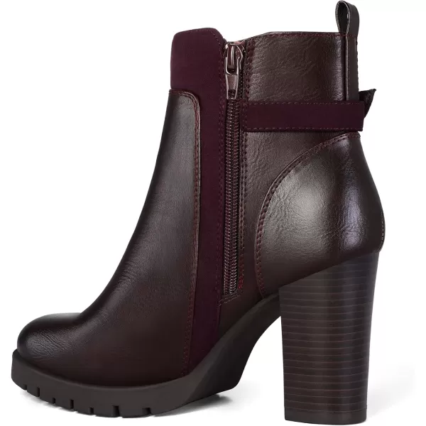 mysoft Womens Ankle Boots Chunky Stacked Heel Zipper Booties  Available in Wide SizesBurgundy